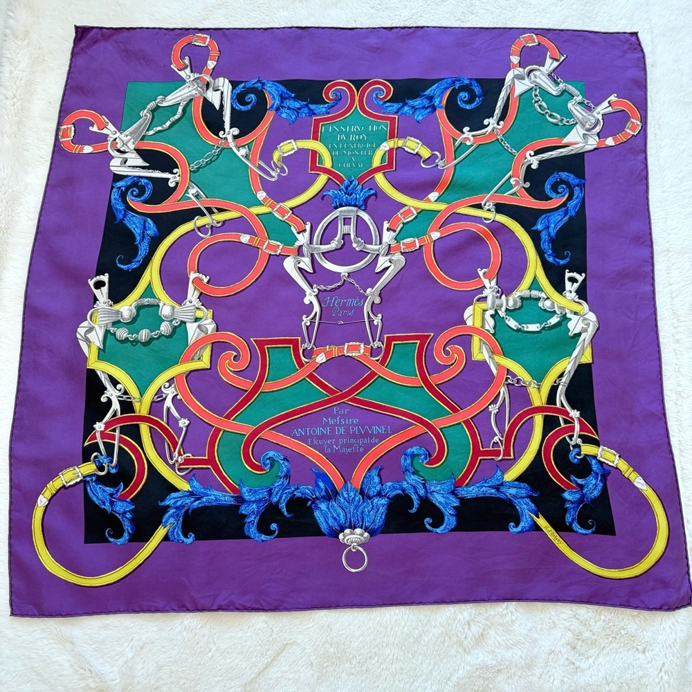 Hermes Paris L'Instruction du Roy Bayadere shawl 140 silk Authentic